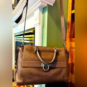 Vintage, authentic SALVATORE FERRAGAMO Gancini Leather Bag. Made in Italy.